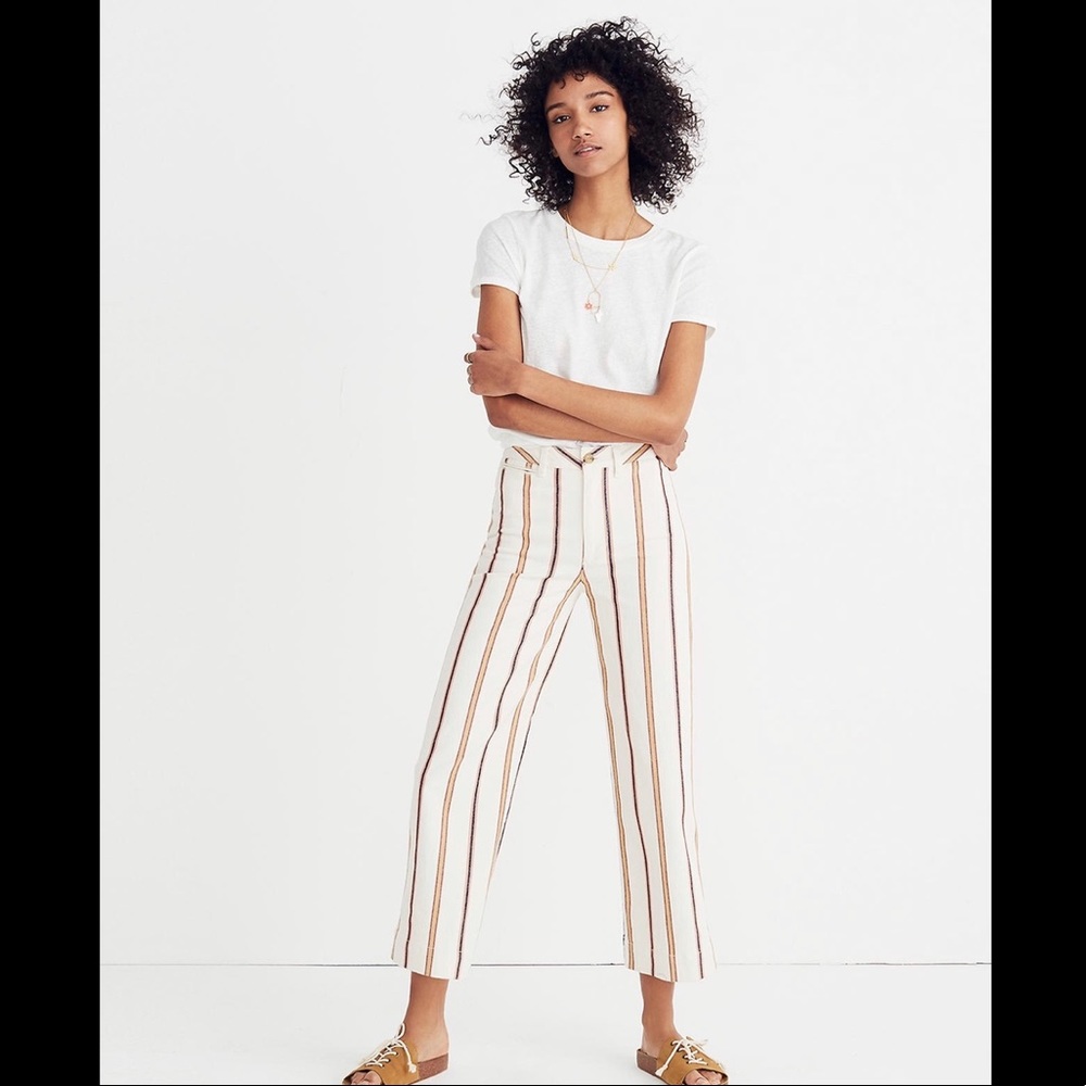 White Striped Emmett Wide-Leg Crop Pants. 25T